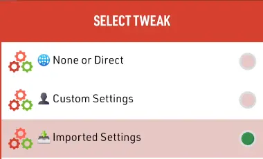 Select Imported Settings as Tweak in Stark VPN