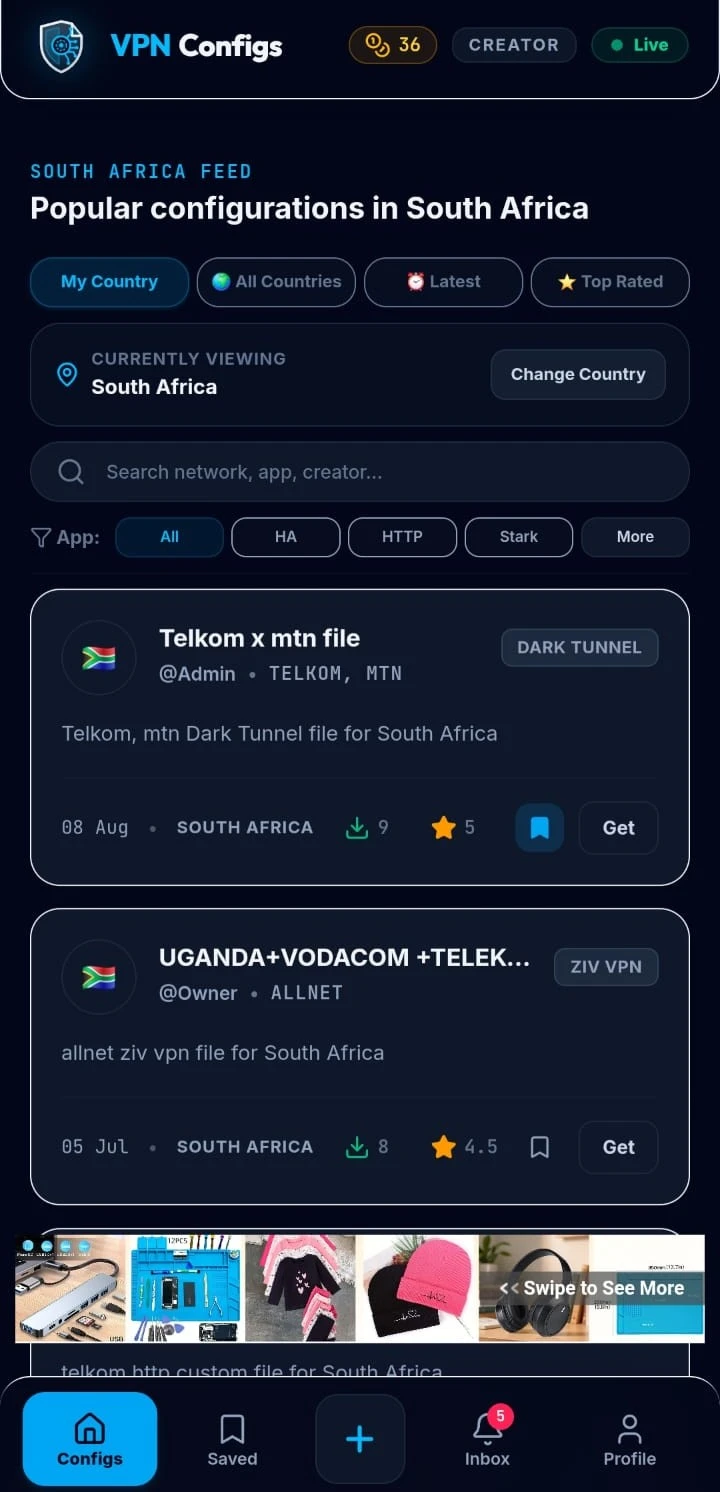 VPN Configs App - Discovery Interface