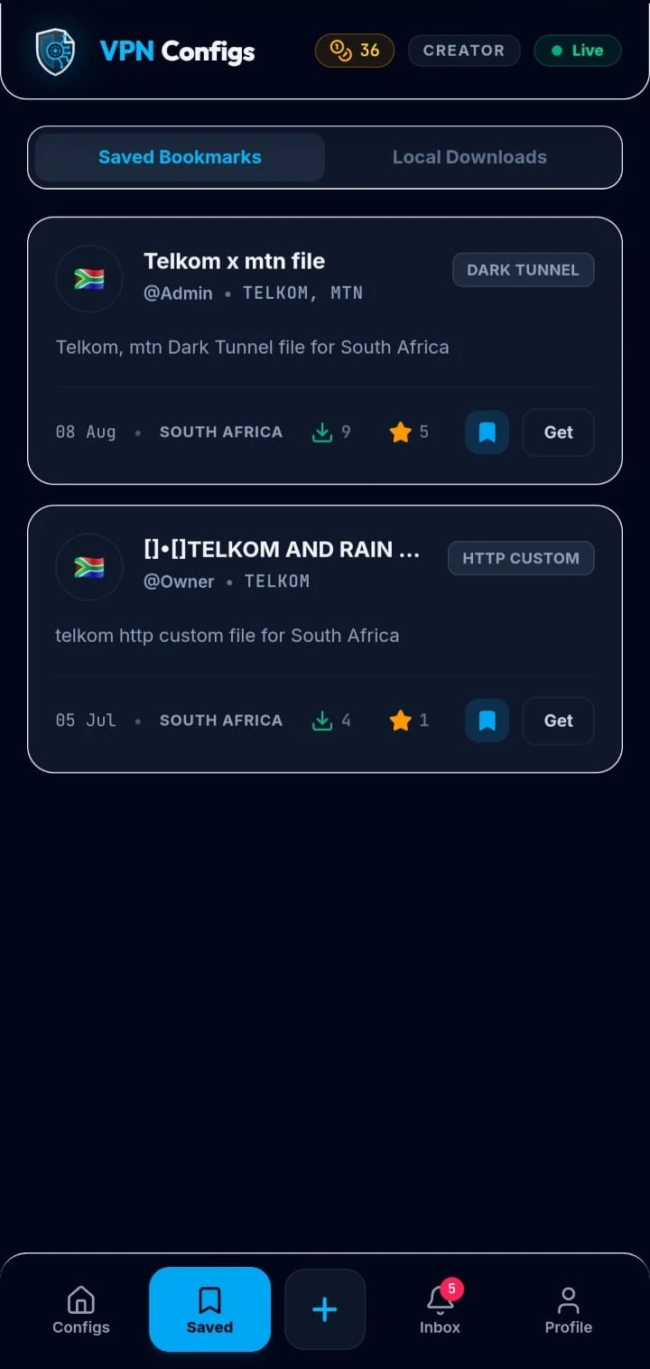 VPN Configs App - Saved Bookmarks