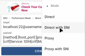 Select Direct with SNI mode